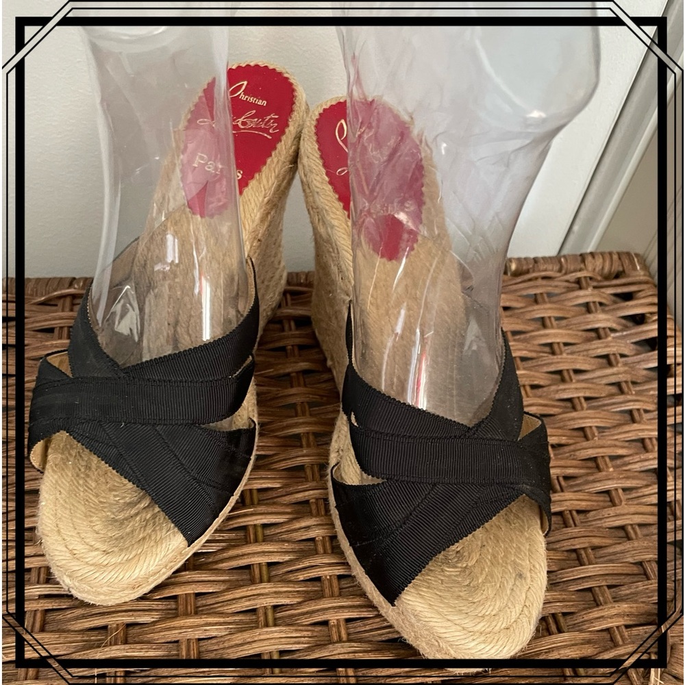 Christian Louboutin Vintage Wedge Slip on w Bandage Gross Grain front accent.